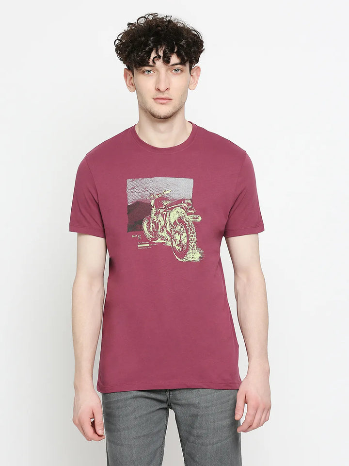 Wine Regular Fit Round Neck Men's T-Shirt by Being Human Clothing