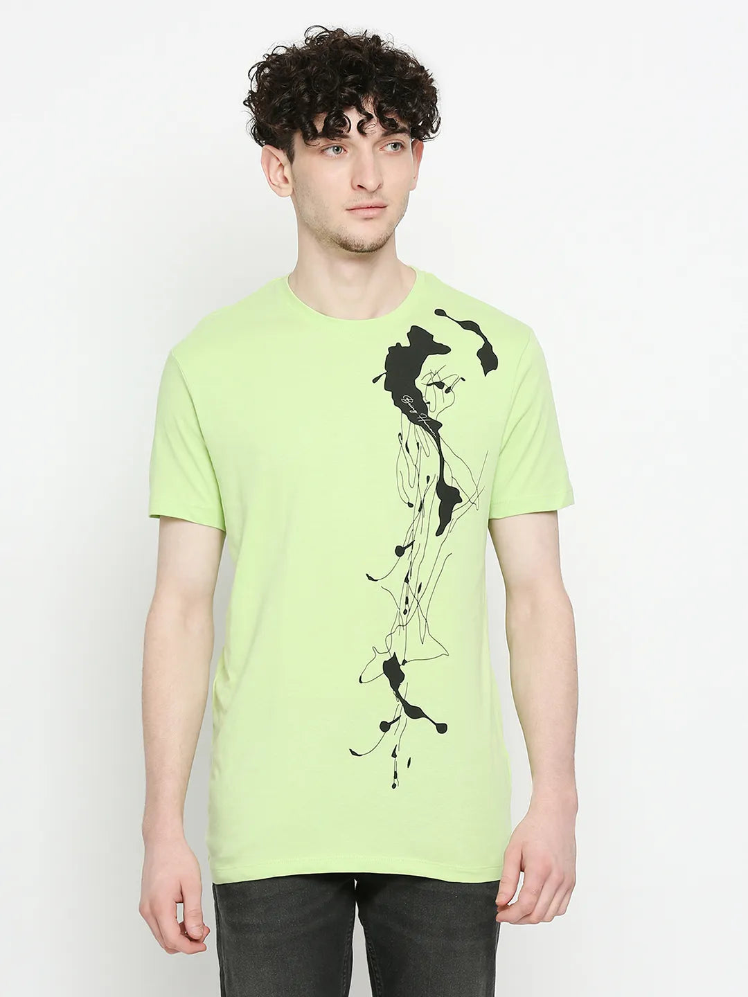 Sap Green Regular Fit Round Neck Men's T-Shirt by Being Human Clothing