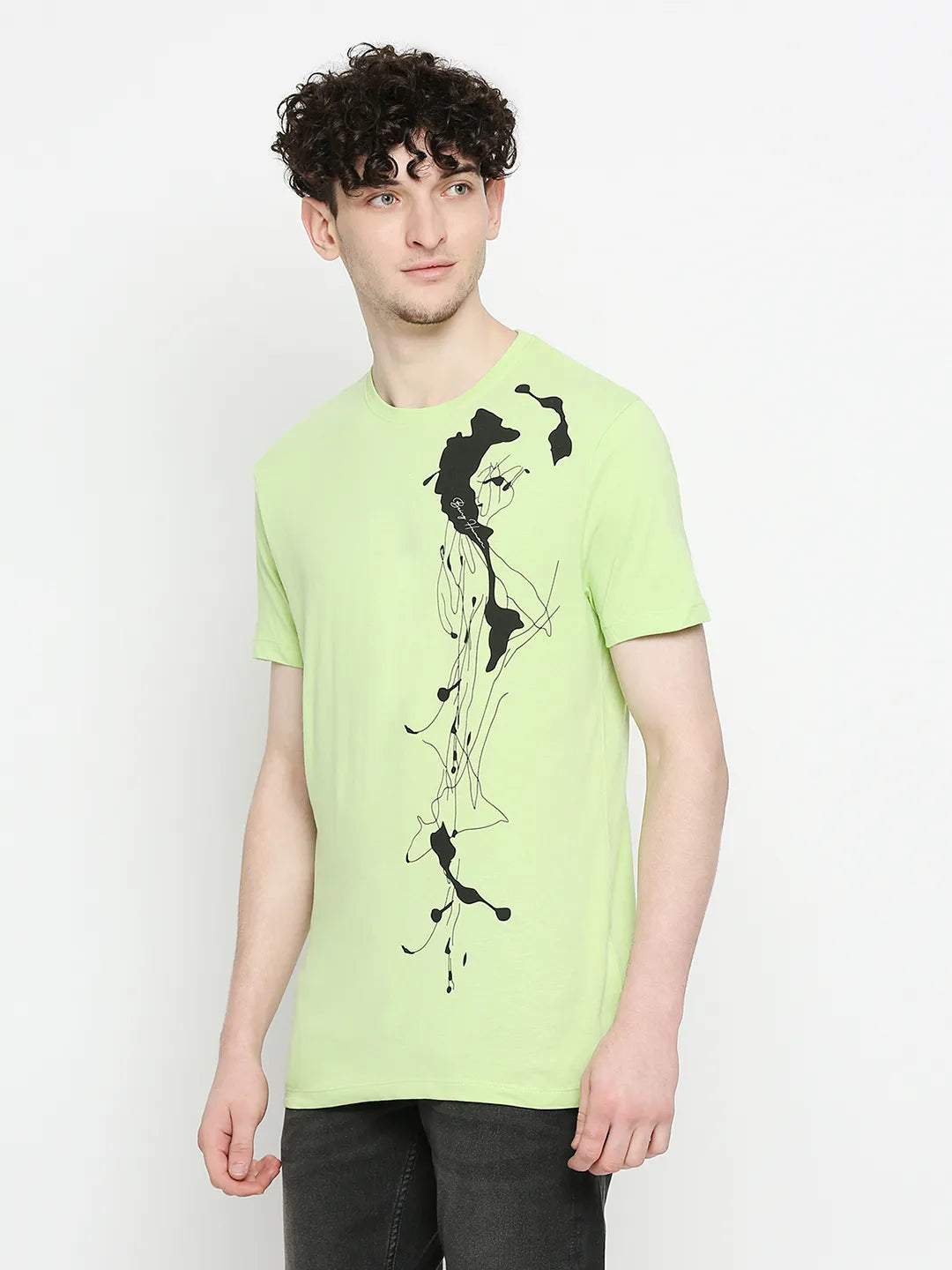 Sap Green Regular Fit Round Neck Men's T-Shirt by Being Human Clothing