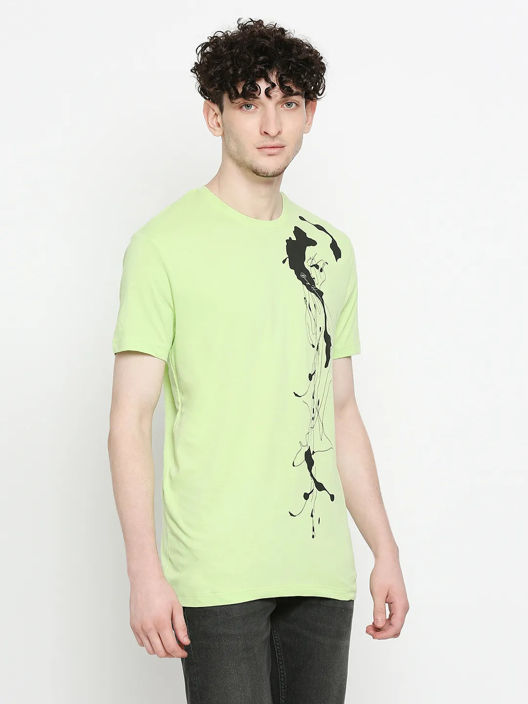 Sap Green Regular Fit Round Neck Men's T-Shirt by Being Human Clothing