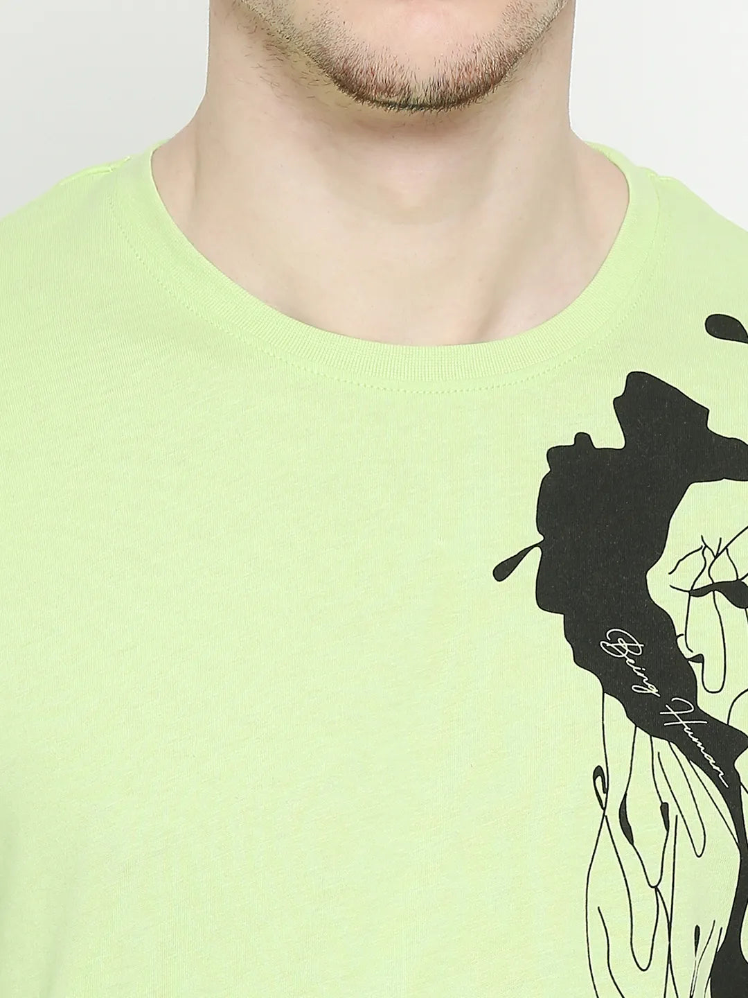 Sap Green Regular Fit Round Neck Men's T-Shirt by Being Human Clothing