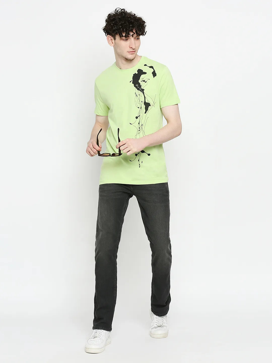 Sap Green Regular Fit Round Neck Men's T-Shirt by Being Human Clothing