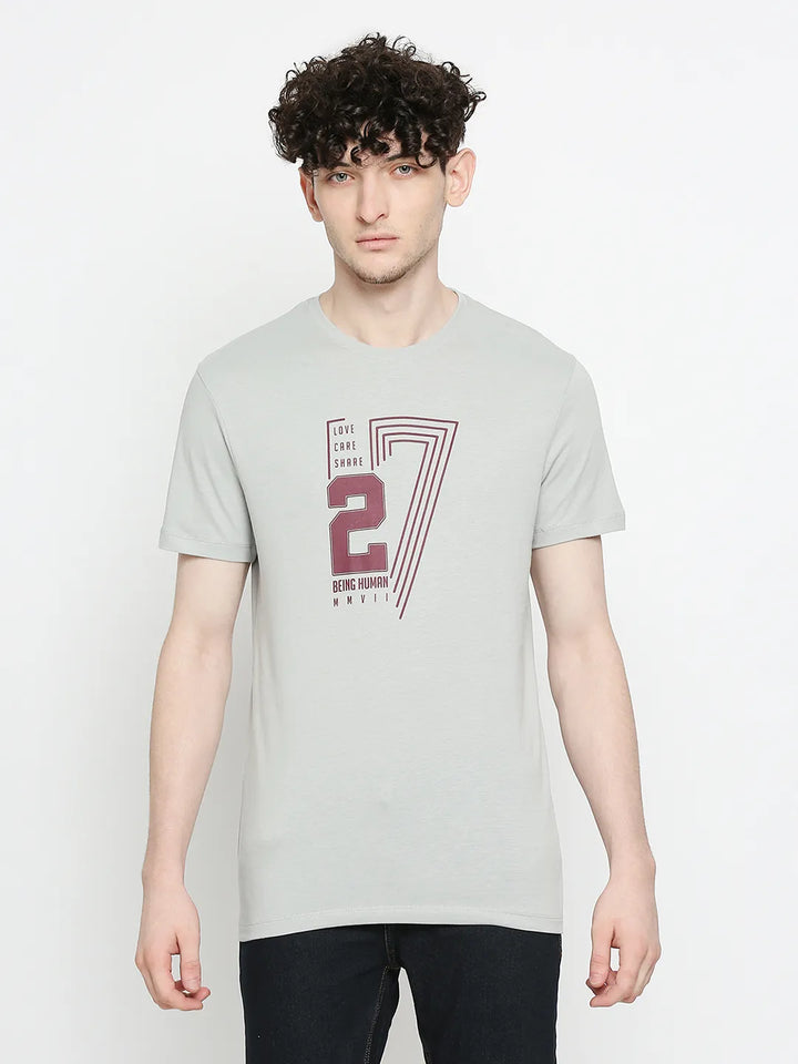 Grey Regular Fit Men's Short Sleeves T-Shirt by Being Human Clothing