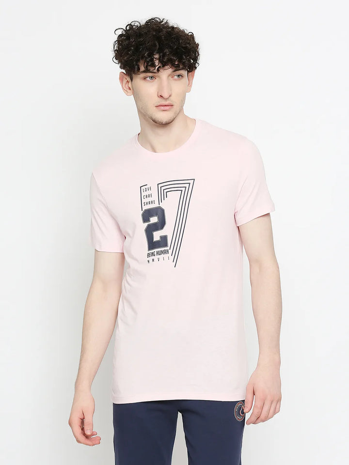 Pink Regular Fit Round Neck Men's T-Shirt by Being Human Clothing