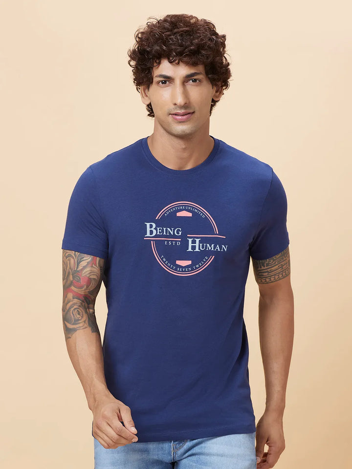 Navy Regular Fit Men's Short Sleeves T-Shirt by Being Human Clothing