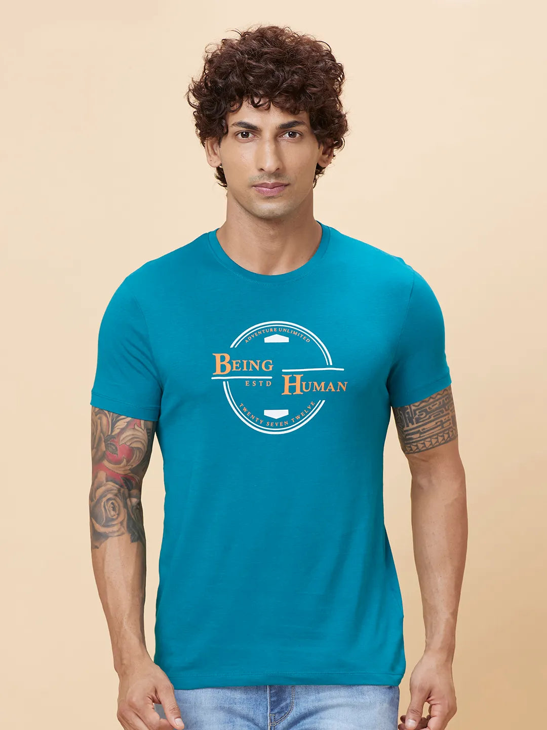 Blue Regular Fit Men's Short Sleeves T-Shirt by Being Human Clothing