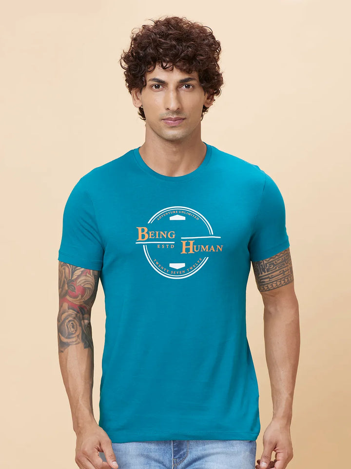 Blue Regular Fit Men's Short Sleeves T-Shirt by Being Human Clothing