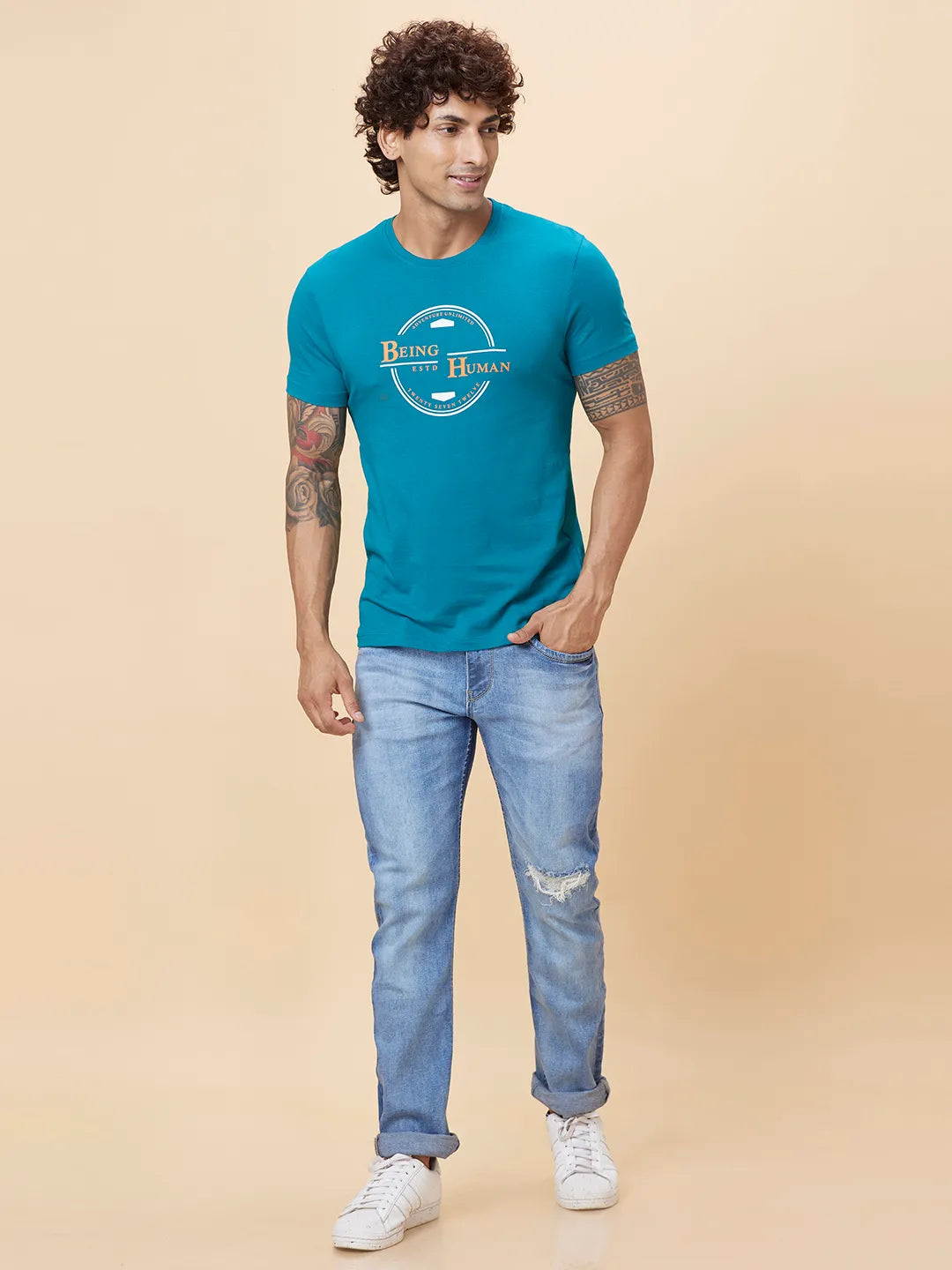 Blue Regular Fit Men's Short Sleeves T-Shirt by Being Human Clothing