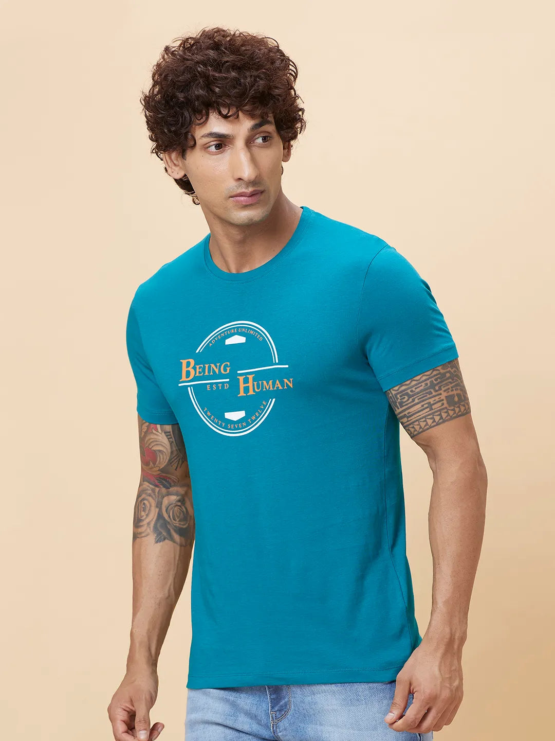 Blue Regular Fit Men's Short Sleeves T-Shirt by Being Human Clothing