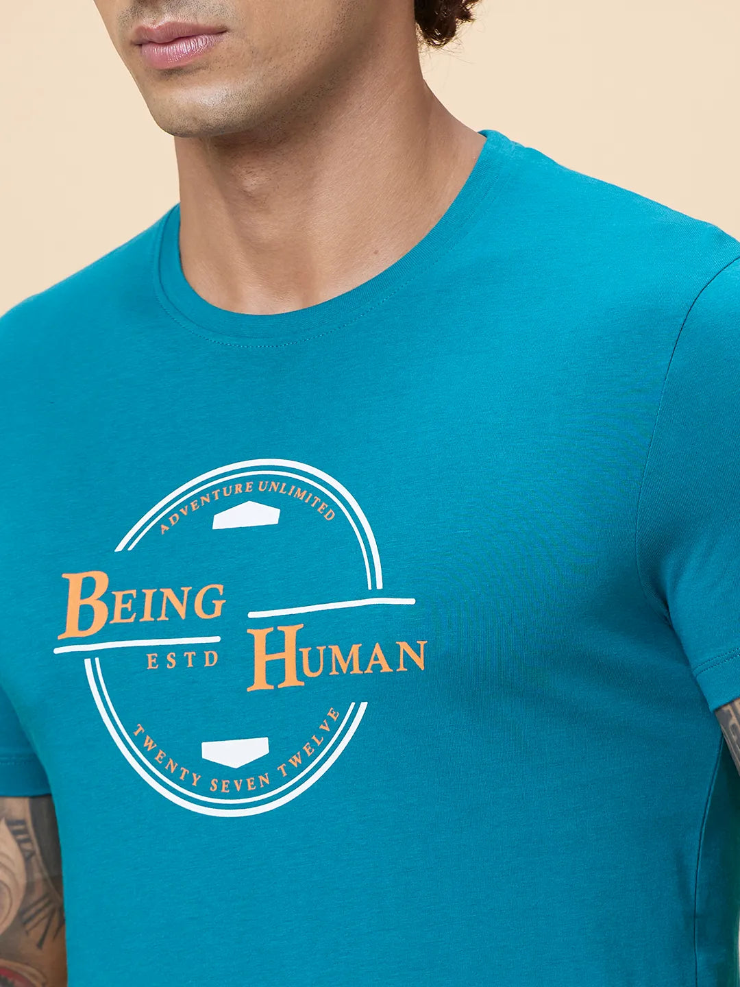 Blue Regular Fit Men's Short Sleeves T-Shirt by Being Human Clothing