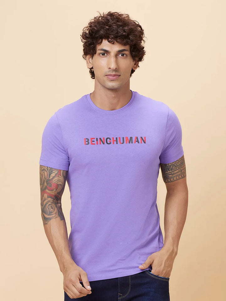 Purple Regular Fit Round Neck Men's T-Shirt by Being Human Clothing
