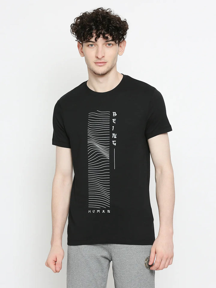 Black Regular Fit Men's Short Sleeves T-Shirt by Being Human Clothing