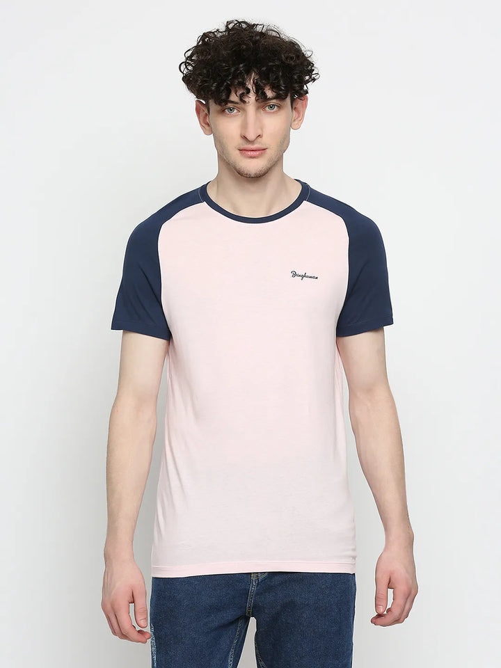 Pink Regular Fit Round Neck Men's T-Shirt by Being Human Clothing