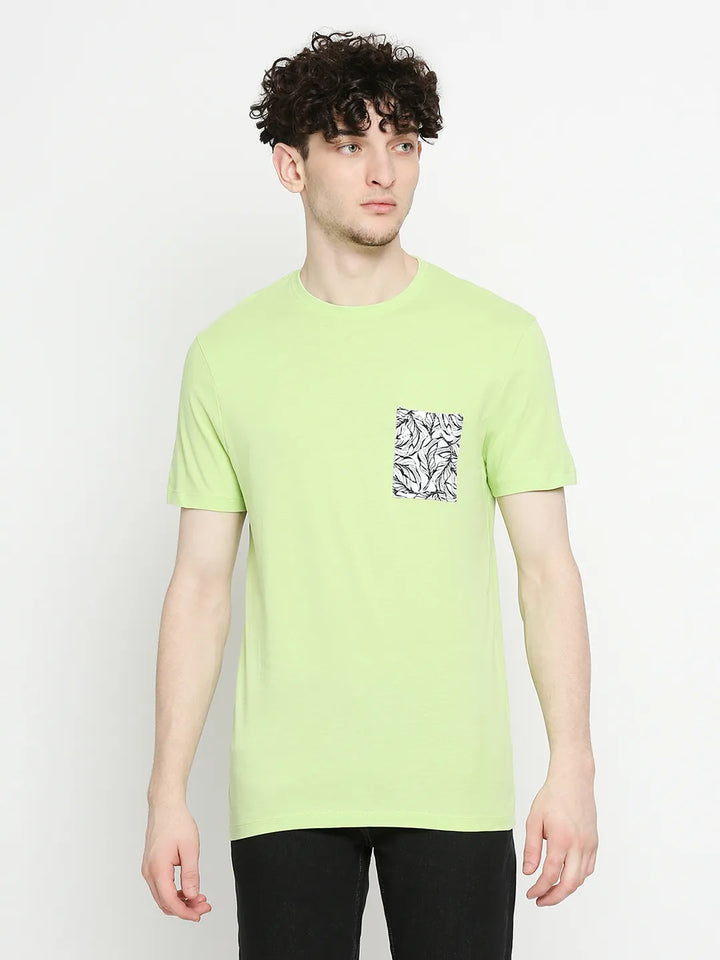 Sap Green Regular Fit Round Neck Men's T-Shirt by Being Human Clothing