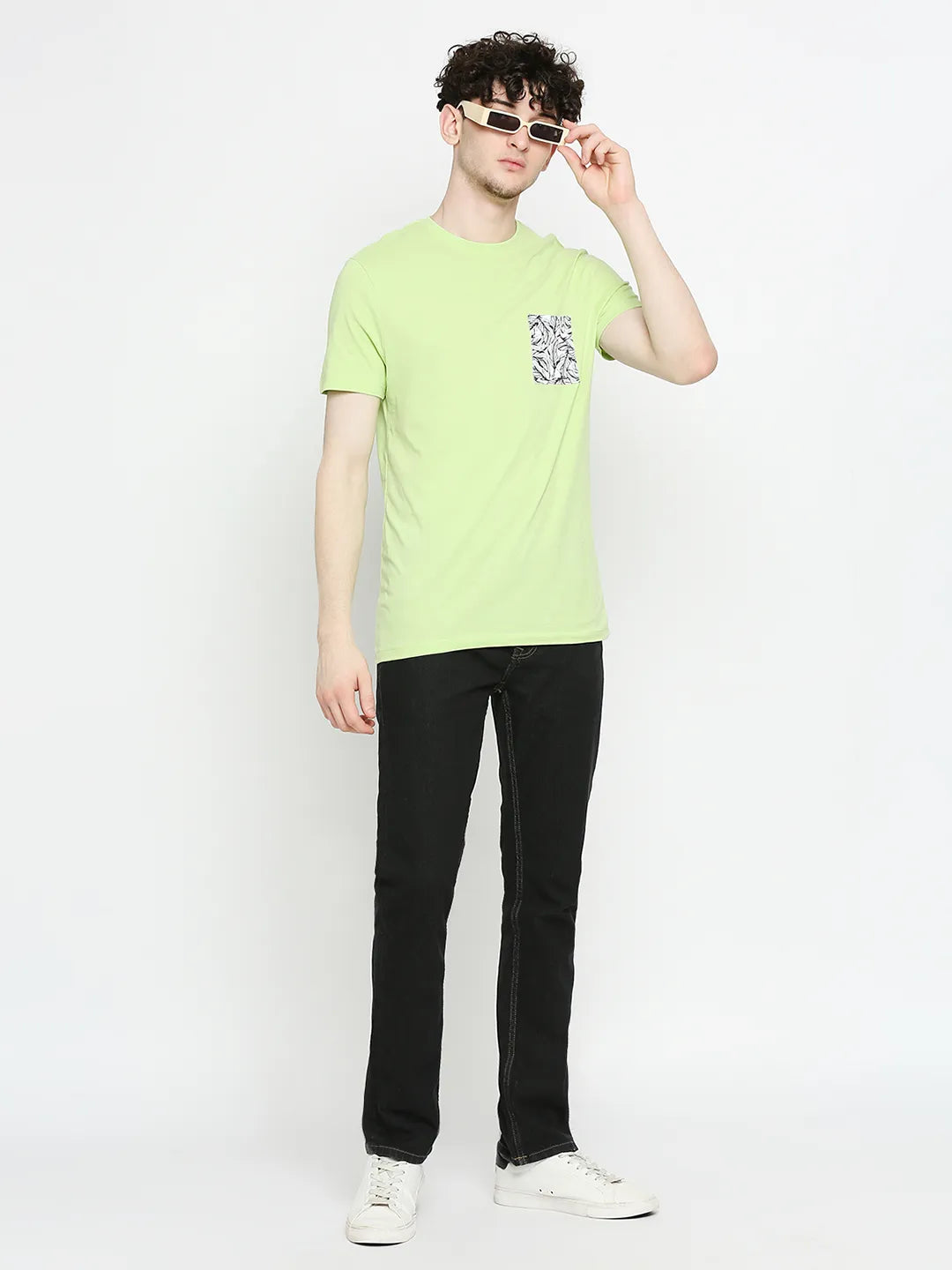 Sap Green Regular Fit Round Neck Men's T-Shirt by Being Human Clothing