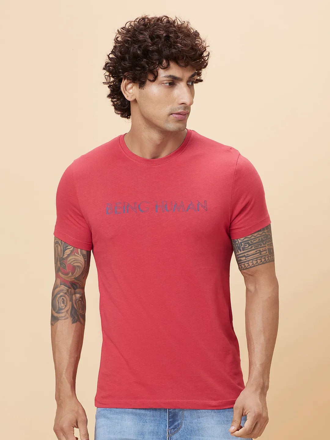 Red Regular Fit Men's Short Sleeves T-Shirt by Being Human Clothing