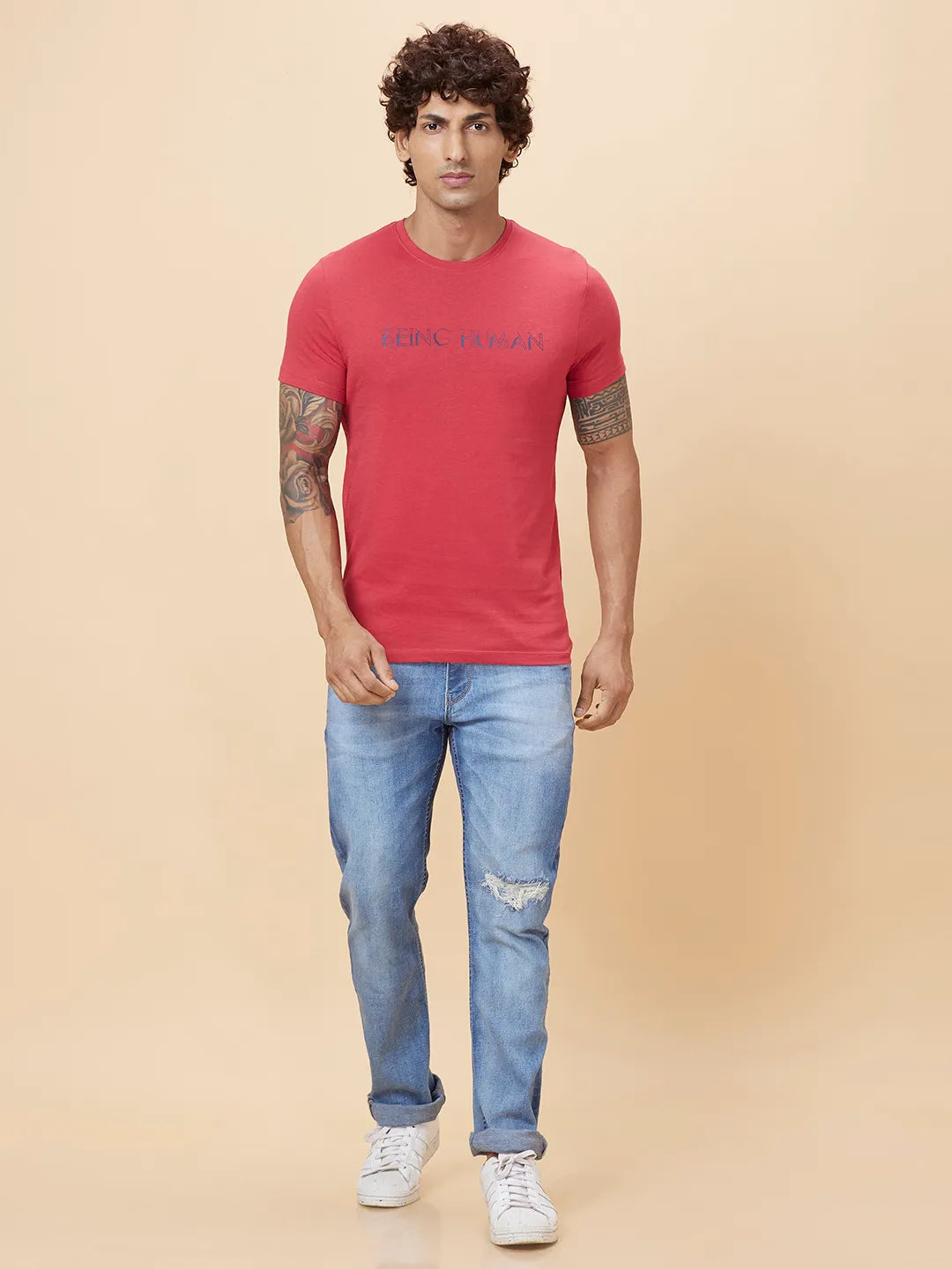 Red Regular Fit Men's Short Sleeves T-Shirt by Being Human Clothing