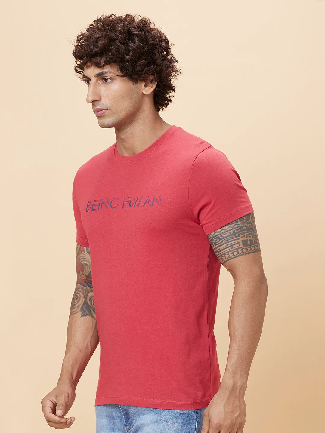 Red Regular Fit Men's Short Sleeves T-Shirt by Being Human Clothing