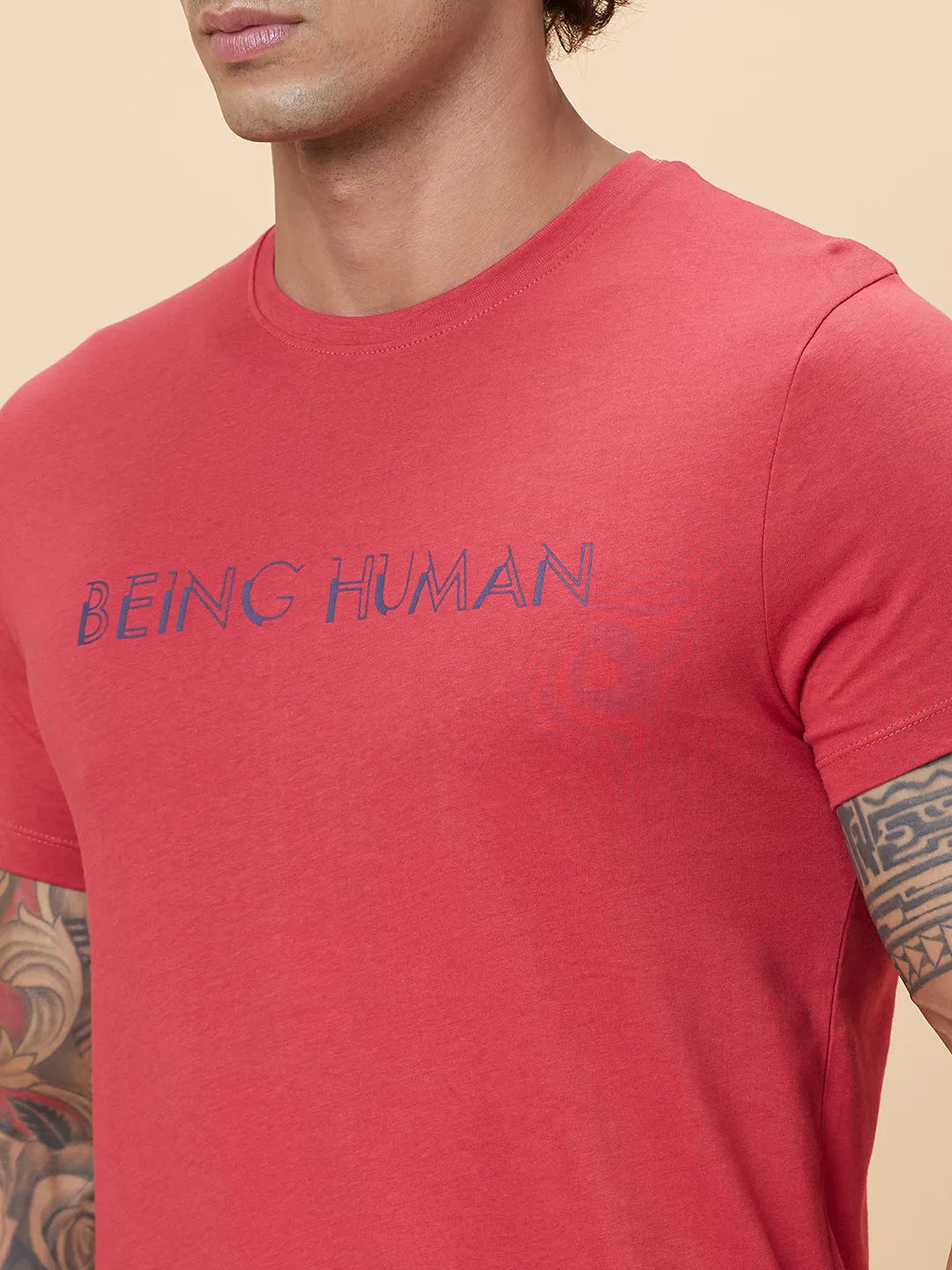 Red Regular Fit Men's Short Sleeves T-Shirt by Being Human Clothing