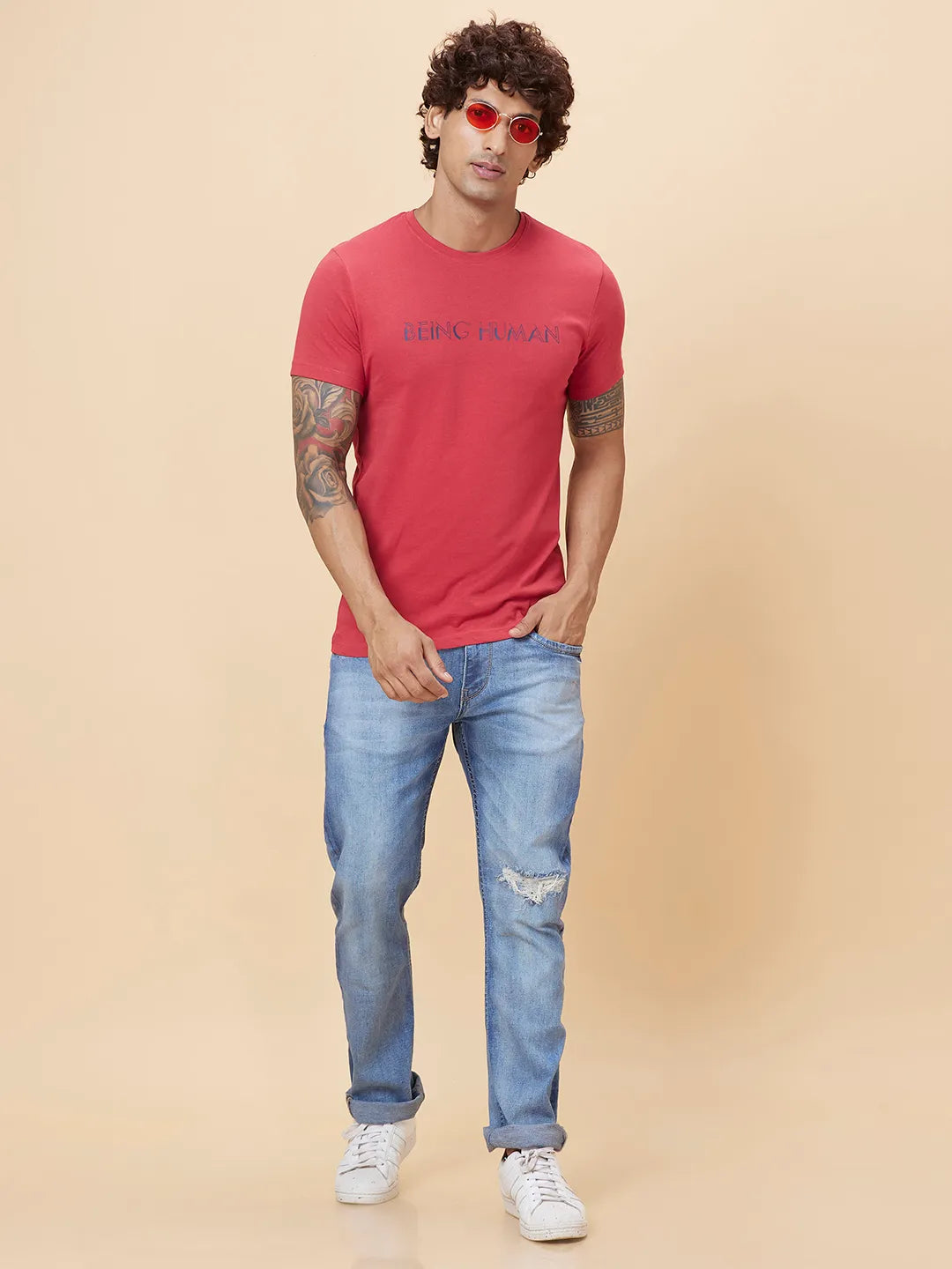 Red Regular Fit Men's Short Sleeves T-Shirt by Being Human Clothing