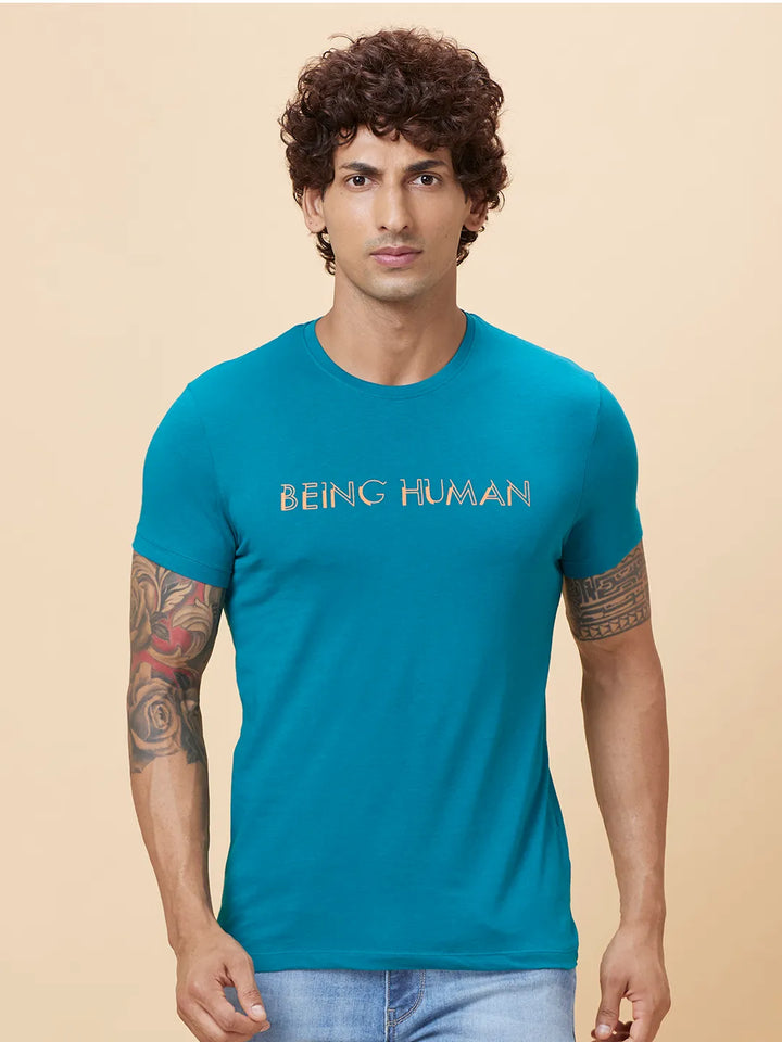 Blue Regular Fit Men's Short Sleeves T-Shirt by Being Human Clothing