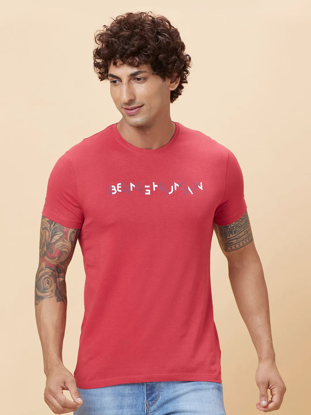 Red Regular Fit Men's Short Sleeves T-Shirt by Being Human Clothing