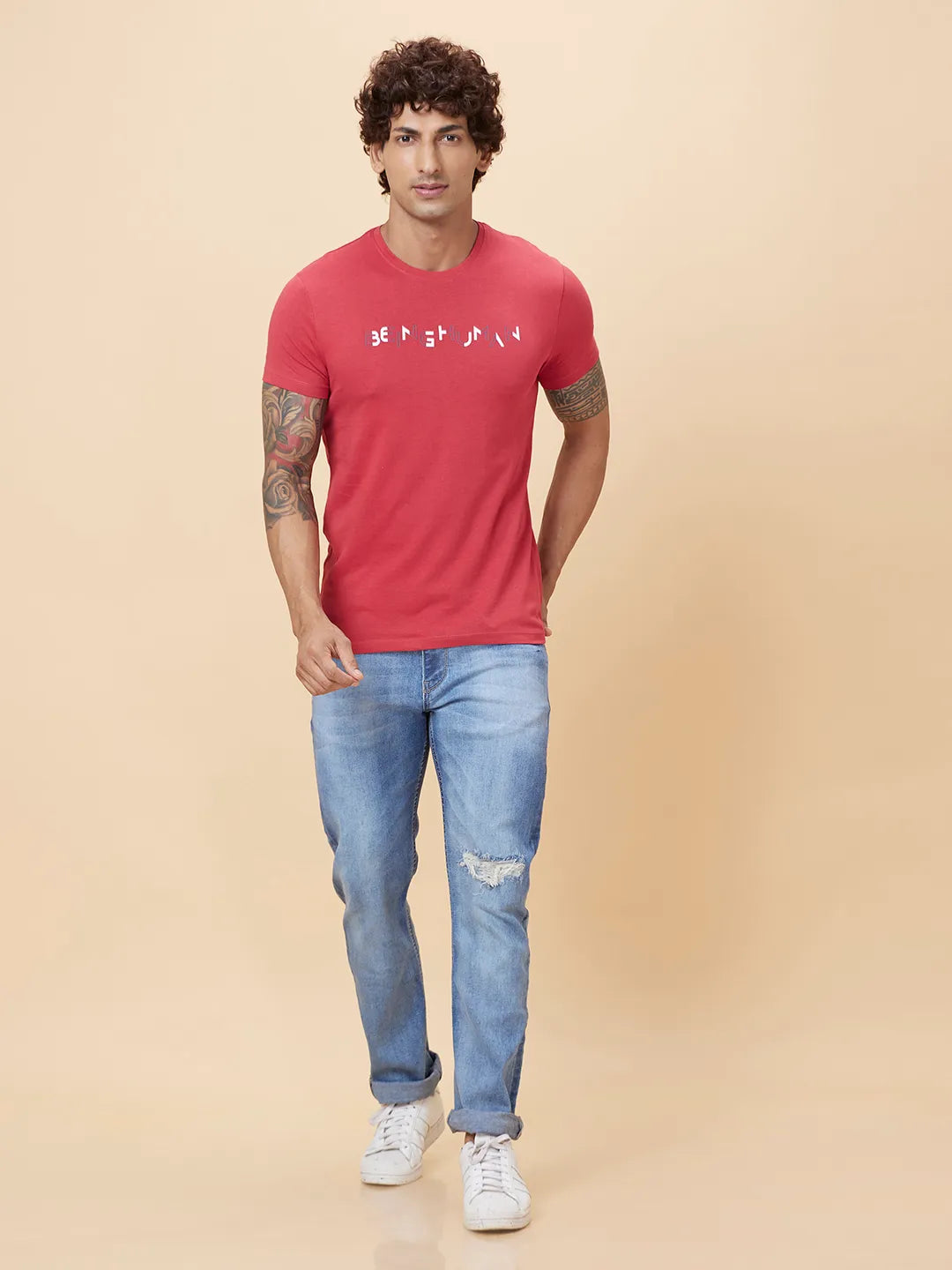 Red Regular Fit Men's Short Sleeves T-Shirt by Being Human Clothing