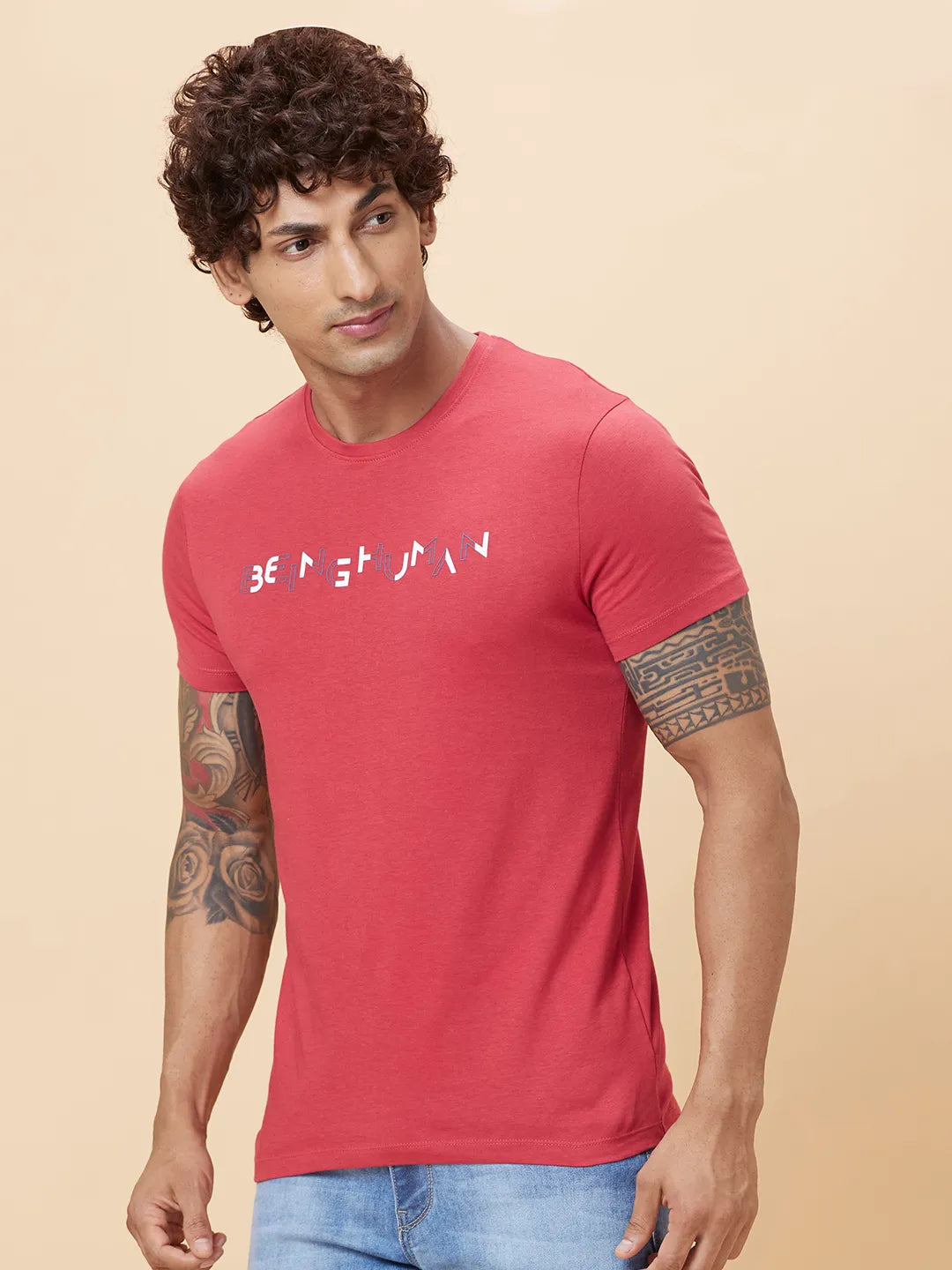 Red Regular Fit Men's Short Sleeves T-Shirt by Being Human Clothing