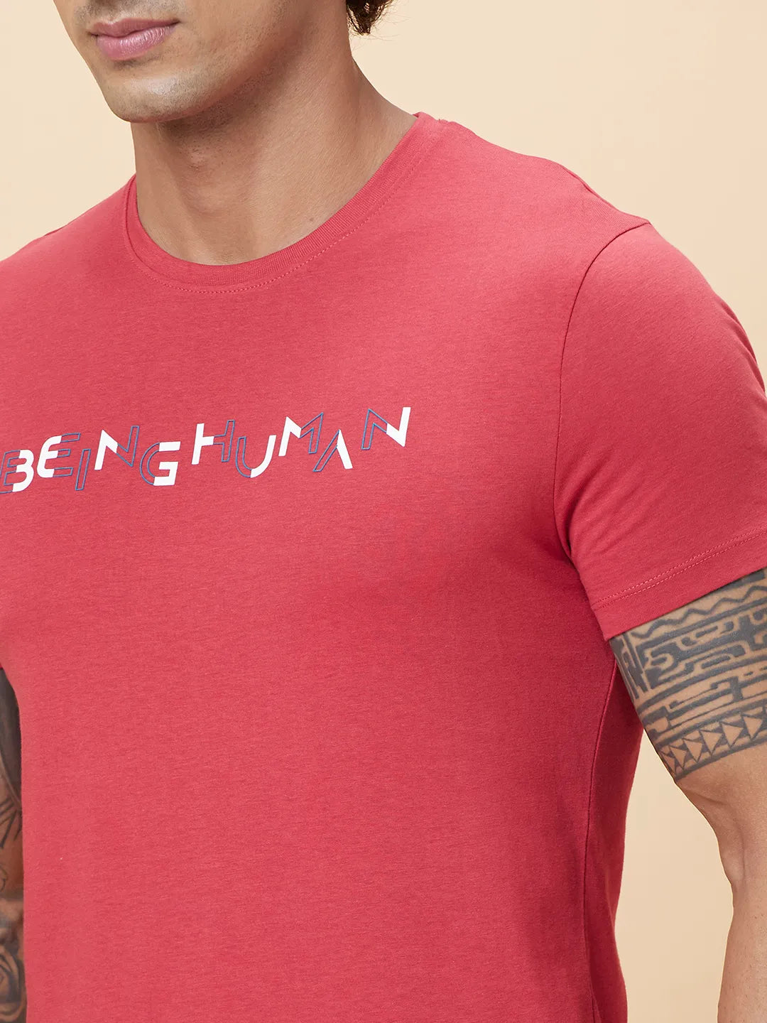 Red Regular Fit Men's Short Sleeves T-Shirt by Being Human Clothing