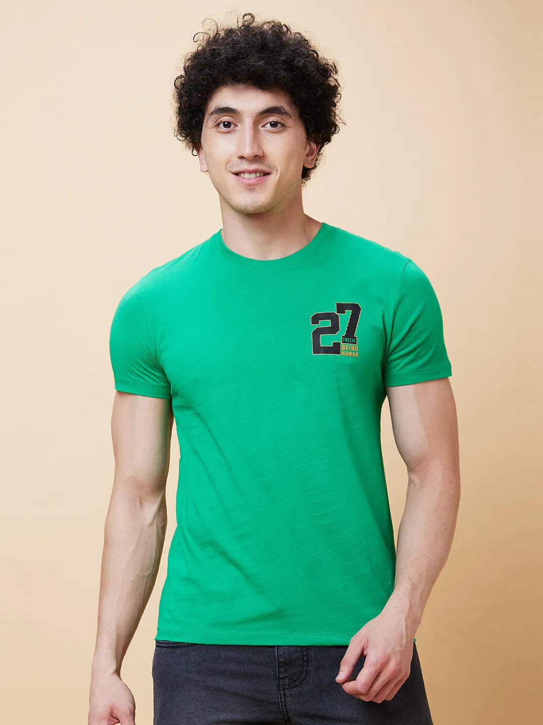 Green Regular Fit Men's Short Sleeves T-Shirt by Being Human Clothing