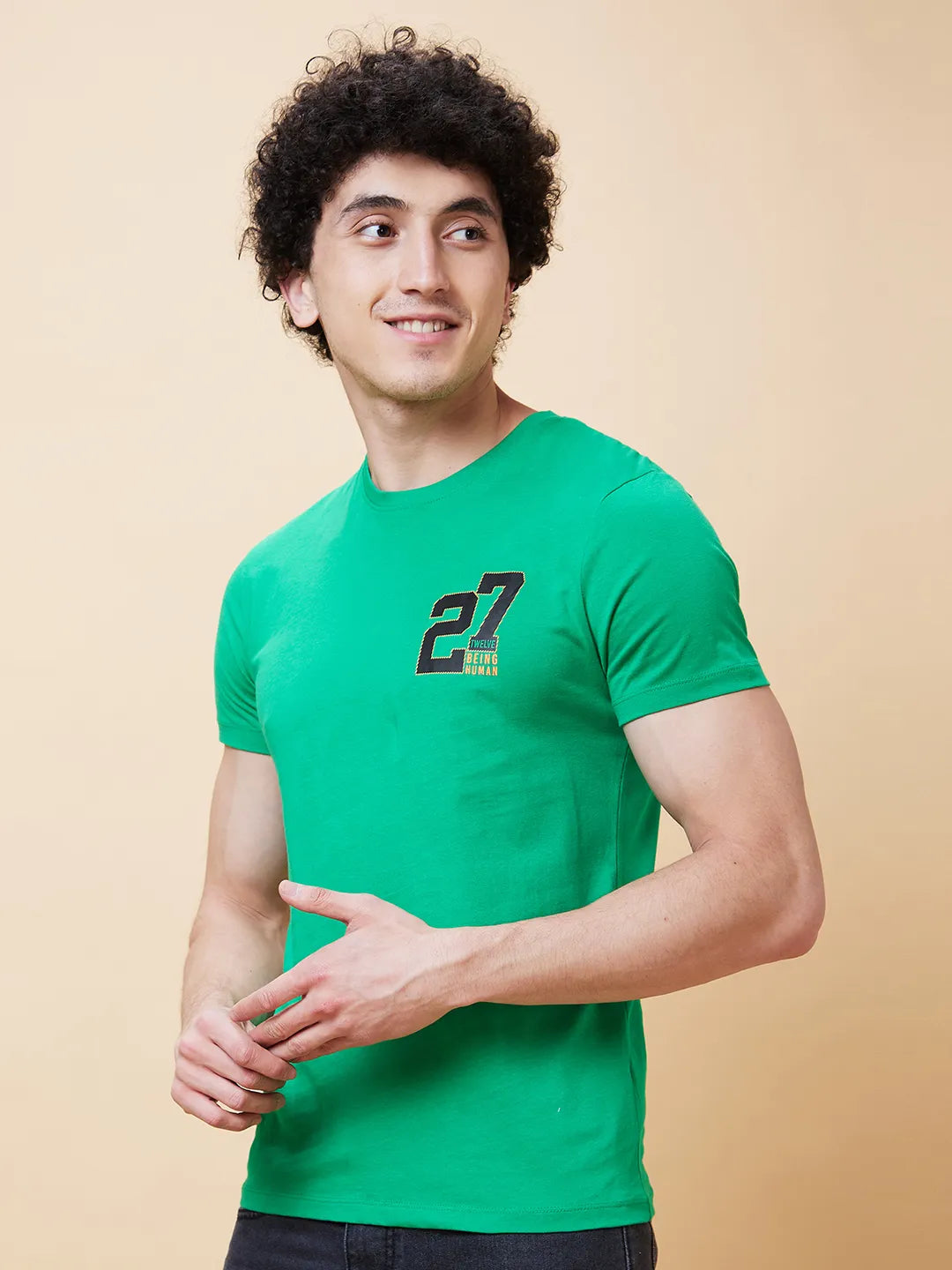 Green Regular Fit Men's Short Sleeves T-Shirt by Being Human Clothing