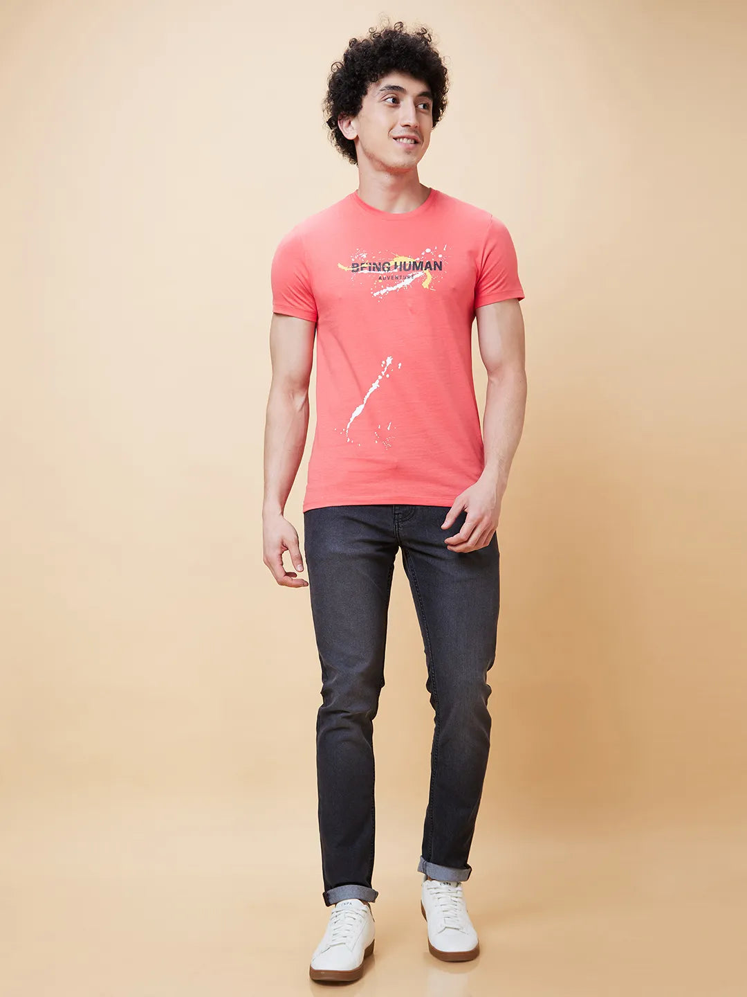Pink Regular Fit Men's Short Sleeves T-Shirt by Being Human Clothing