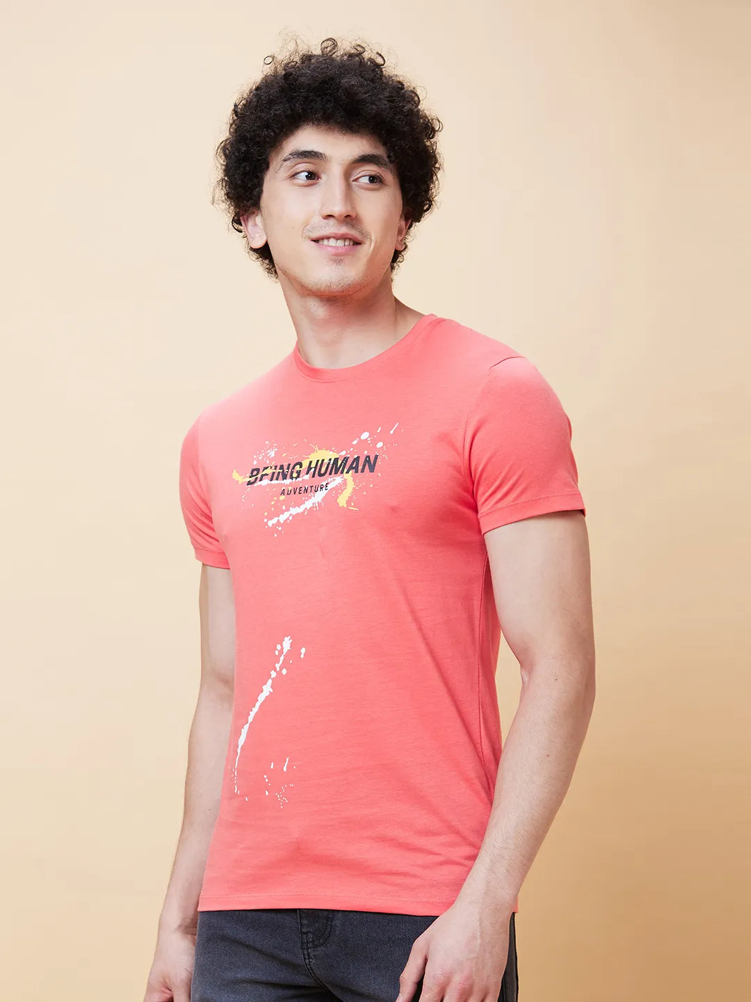 Pink Regular Fit Men's Short Sleeves T-Shirt by Being Human Clothing