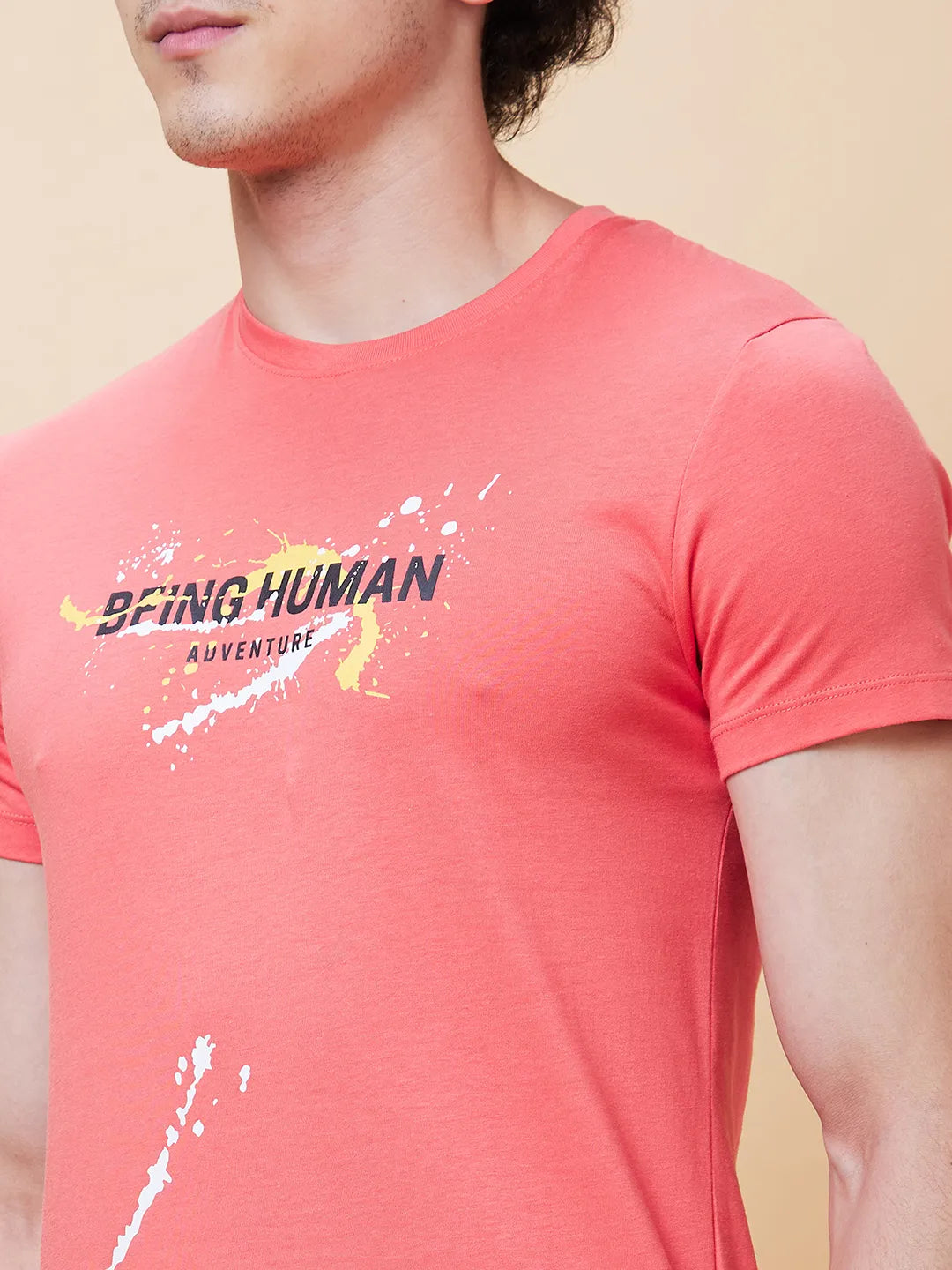 Pink Regular Fit Men's Short Sleeves T-Shirt by Being Human Clothing