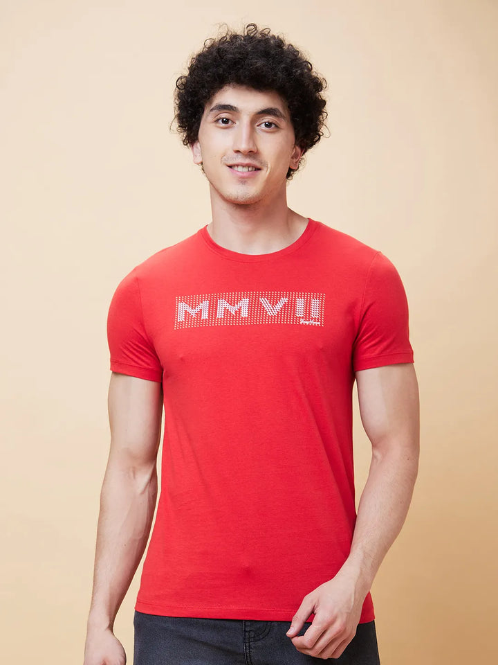 Red Regular Fit Men's Short Sleeves T-Shirt by Being Human Clothing