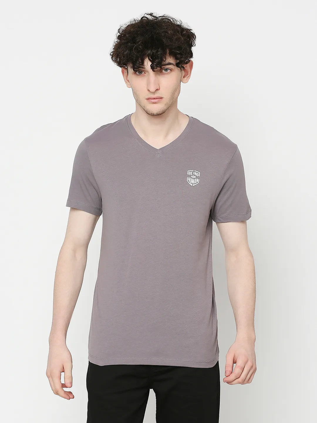 Ash Grey Regular Fit Round Neck Men's T-Shirt by Being Human Clothing