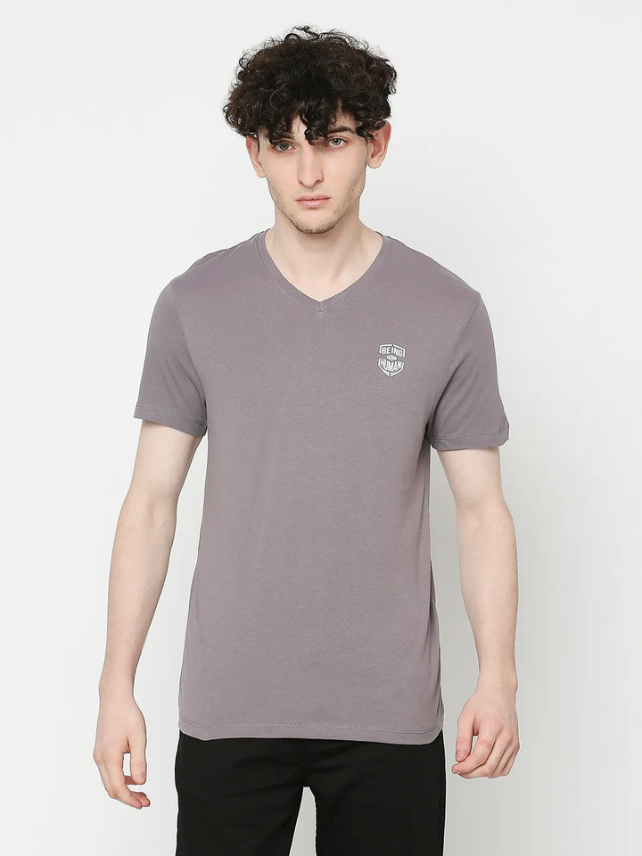Ash Grey Regular Fit Round Neck Men's T-Shirt by Being Human Clothing