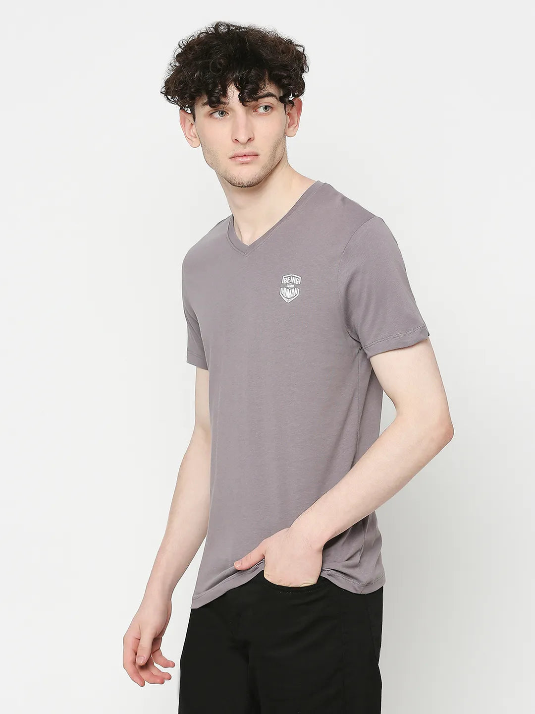Ash Grey Regular Fit Round Neck Men's T-Shirt by Being Human Clothing
