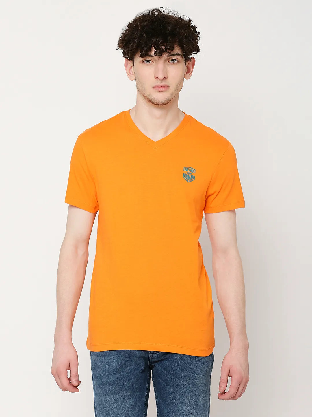 Orange Regular Fit Round Neck Men's T-Shirt by Being Human Clothing