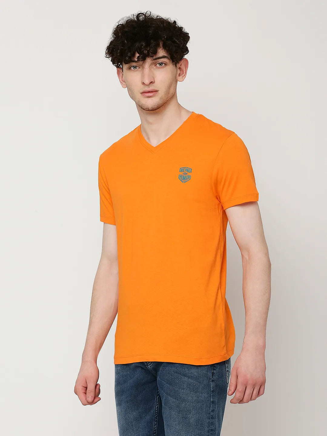 Orange Regular Fit Round Neck Men's T-Shirt by Being Human Clothing