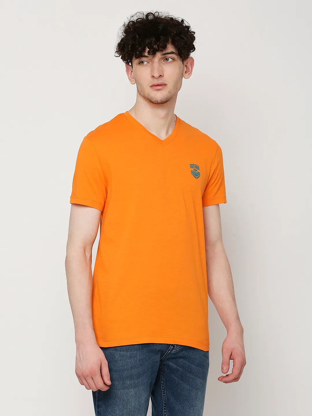 Orange Regular Fit Round Neck Men's T-Shirt by Being Human Clothing
