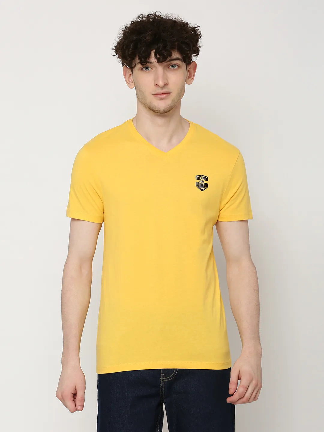Yellow Regular Fit Round Neck Men's T-Shirt by Being Human Clothing