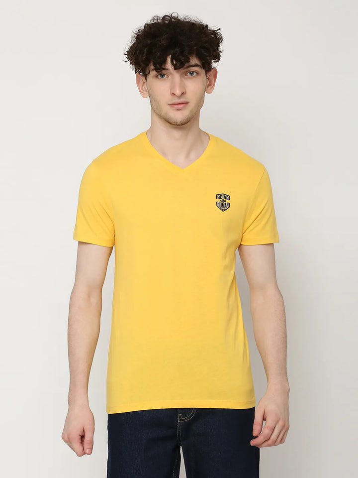 Yellow Regular Fit Round Neck Men's T-Shirt by Being Human Clothing