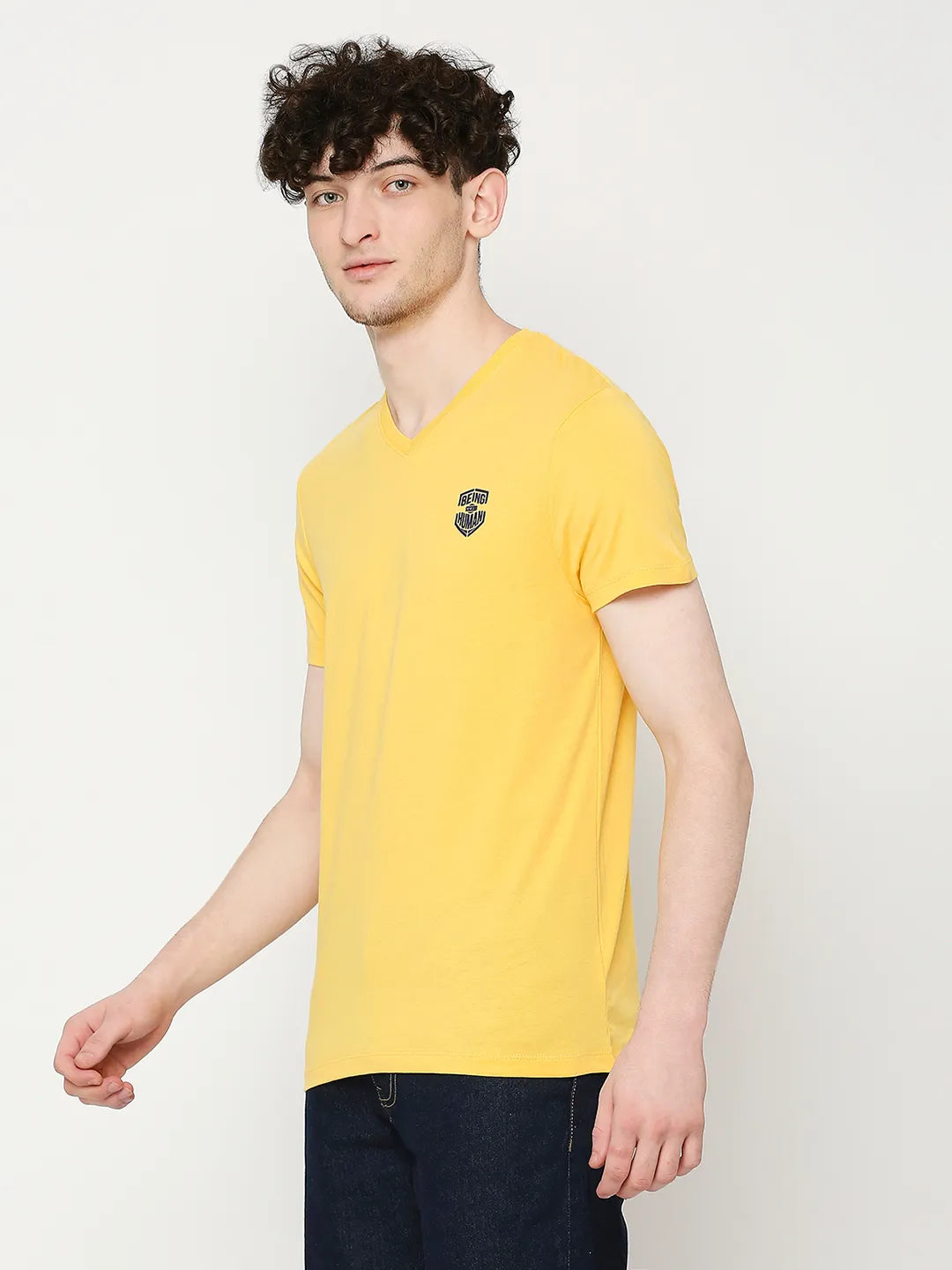 Yellow Regular Fit Round Neck Men's T-Shirt by Being Human Clothing