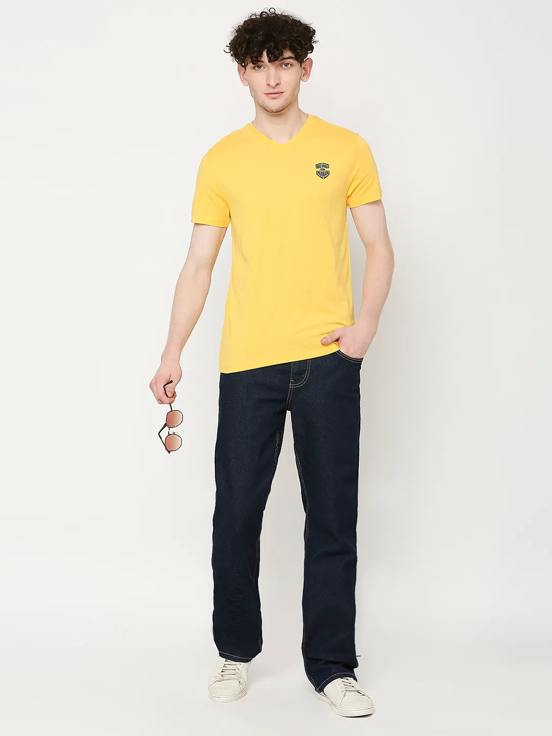 Yellow Regular Fit Round Neck Men's T-Shirt by Being Human Clothing