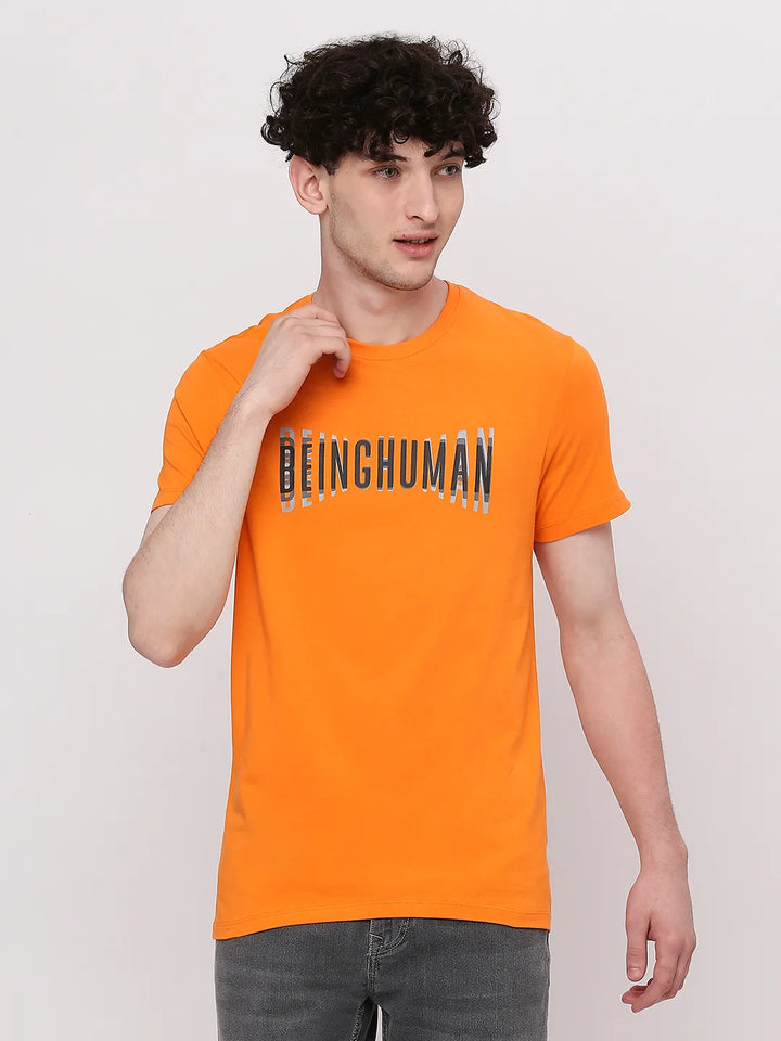 Orange Regular Fit Round Neck Men's T-Shirt by Being Human Clothing