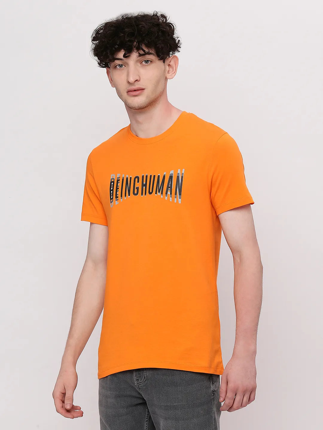 Orange Regular Fit Round Neck Men's T-Shirt by Being Human Clothing