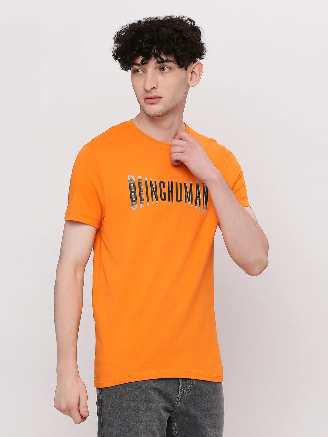 Orange Regular Fit Round Neck Men's T-Shirt by Being Human Clothing