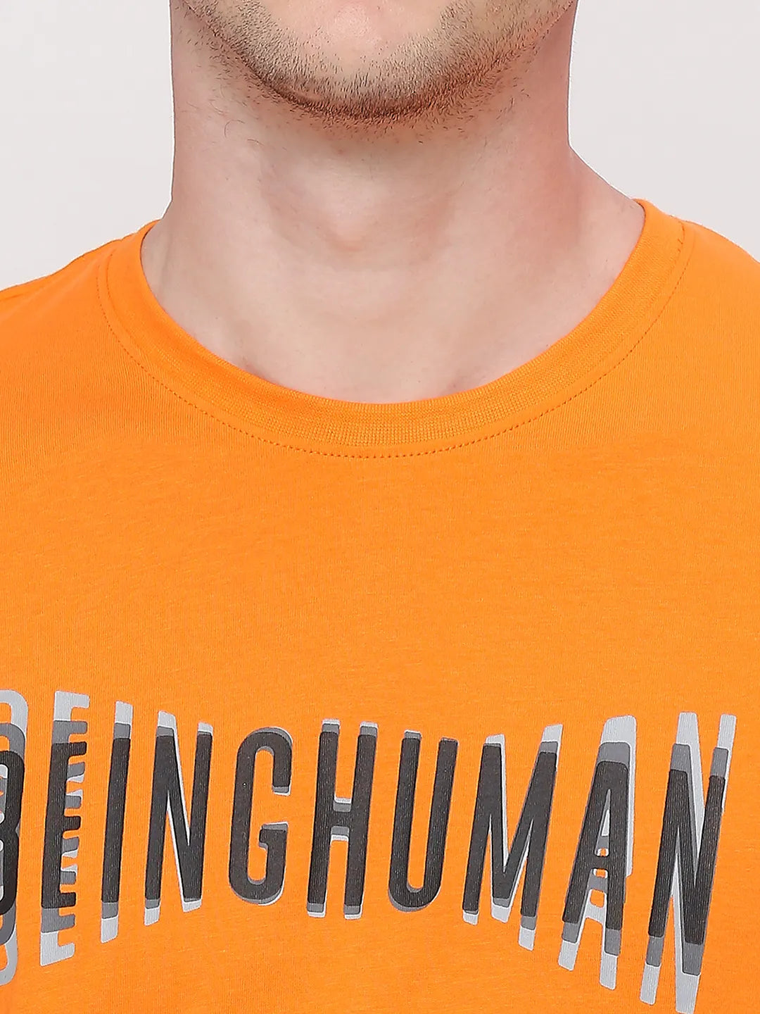 Orange Regular Fit Round Neck Men's T-Shirt by Being Human Clothing