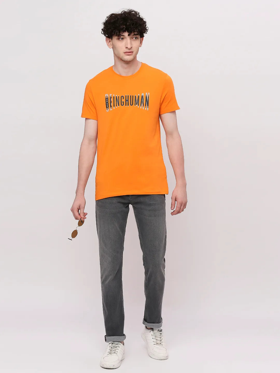 Orange Regular Fit Round Neck Men's T-Shirt by Being Human Clothing